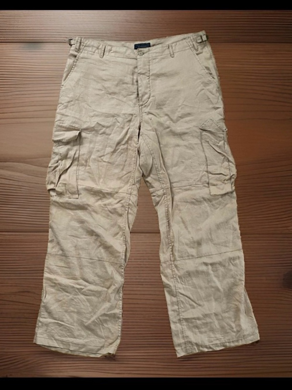 Express Men's 100% Linen Button Fly Cargo Pants - Tan